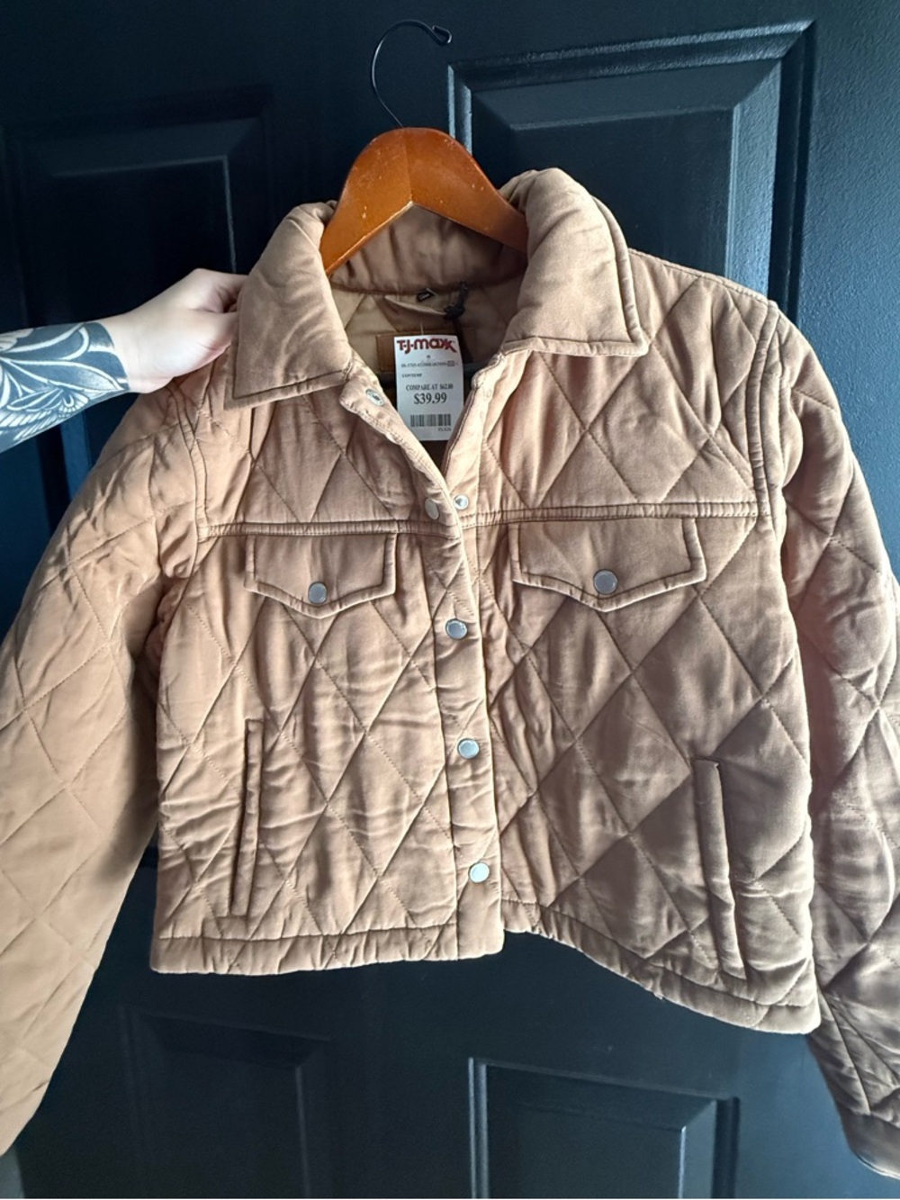 Blank NYC Quilted Puffer Jacket in Tan